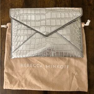 Rebecca Minkoff Leo Croc Embossed Silver Envelope Clutch